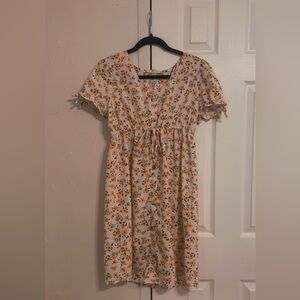 Floral Midi Dress in Orange and White